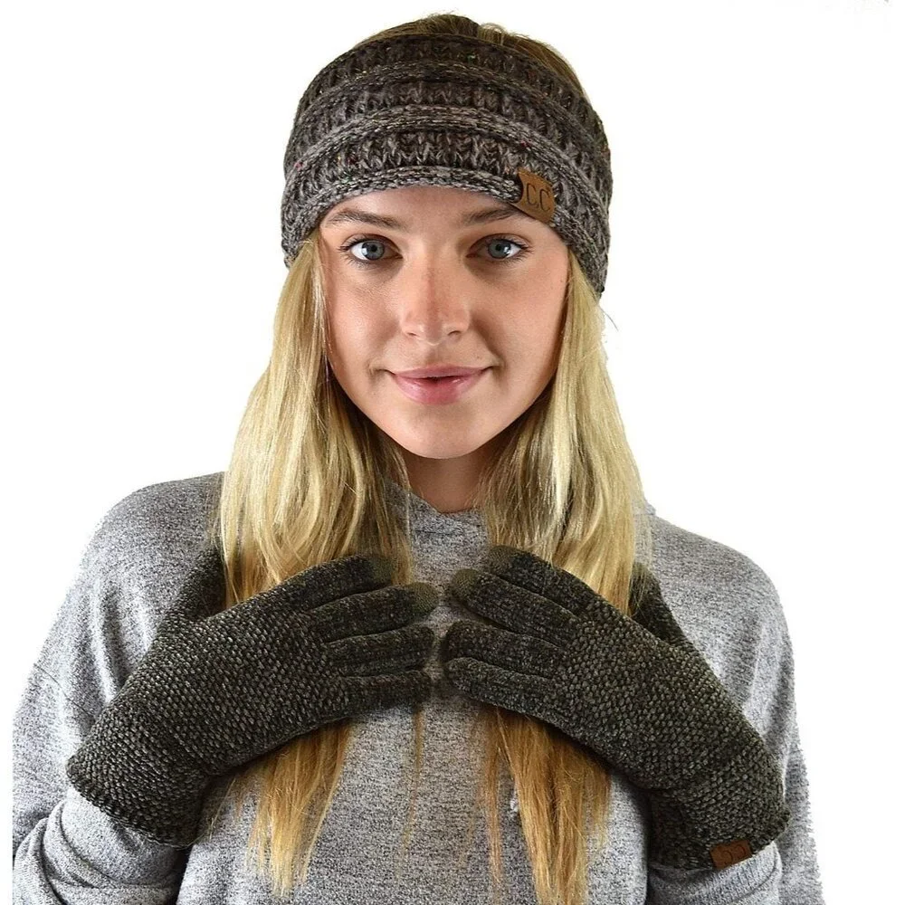Women's Dark Olive Winter Warm Eco-friendly Chenille Touchscreen Texting Gloves